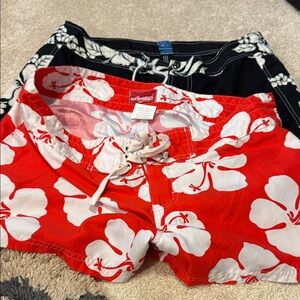 Lagaci Red and White Floral Swim Trunks